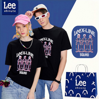 Lee® เสื้อยืดคอกลมแขนสั้น สไตล์พื้นฐาน#Lee pink crowd ไซส์ใหญเสื้อยืดชายผู้หญิง เสื้อยืดผ้าฝ้ายคู่รัก # สีดำ รุ่น #1150