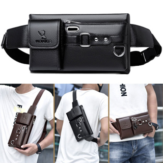 Leather Waist Bag For Men Travel Waist Pack Vintage Small Fanny Pack Male Belt Pouch Bag Casual Cell Phone Chest Bag
