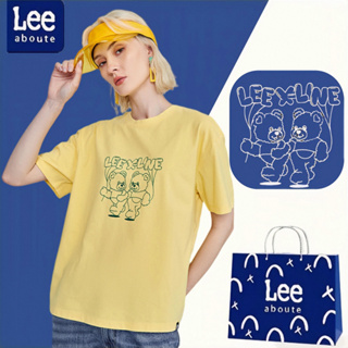 Lee® เสื้อยืดคอกลมแขนสั้น สไตล์พื้นฐาน#lee Bear ไซส์ใหญเสื้อยืดชายผู้หญิง เสื้อยืดผ้าฝ้ายคู่รัก # สีเหลือง  รุ่น #1161