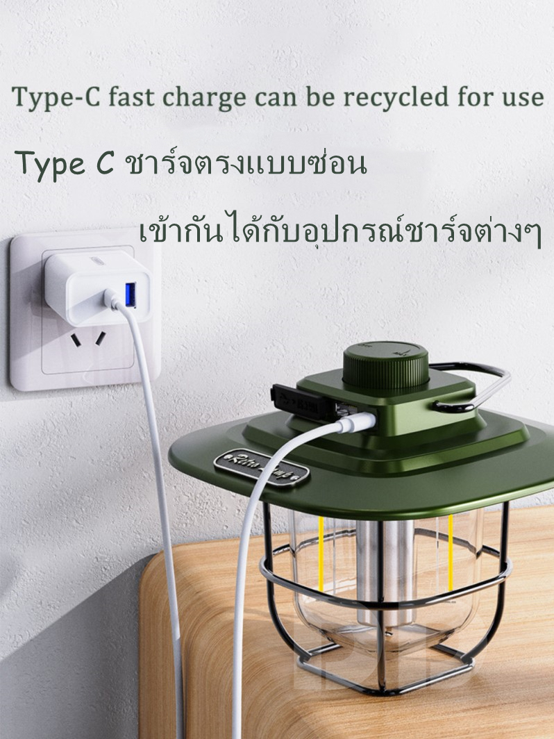 hoqiclu-ไฟตะเกียงแค้มปิ้งไฟแคมป์ปิ้ง-ย้อนยุค-4500mah-type-c-โคมไฟ-led-แบบพกพา-ชาร์จไฟได้-สําหรับตั้งแคมป์-เดินป่า