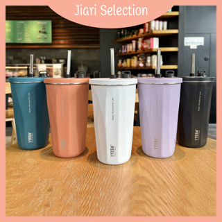 Jiari Selection【💥ขายดีเป็นเทน้ำเทท่า💥】ใหม่ tyeso สูญญากาศ 304 สแตนเลส แก้วกาแฟ พร้อมหลอด+แปรง ขนาด 600ml เก็บรักษาความร้อน พกพาสะดวก