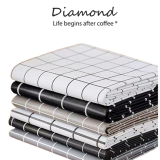 ❤ Diamond Coffee ผ้าปูโต๊ะ หนา คุณภาพสูง PVC กันน้ำกันน้ำมัน ทนใช้ทนทาน แบบลายสก๊อตขาวดำ ขนาดใหญ่ เนื้อผ้ามีน้ำหนัก