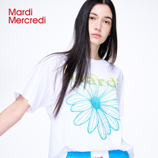Mardi Mercredi เสื้อยืดแขนสั้น พิมพ์ลายดอกเดซี่ ไล่โทนสี ขนาดเล็ก แฟชั่นฤดูใบไม้ผลิ เสื้อยืดผู้หญิง