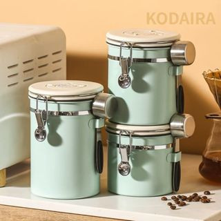 KODAIRA☕☕ กระป๋องกาแฟ สเตนเลส เกรดอาหาร สีเขียวมิ้นท์ พร้อมล้อตักวันที่ สําหรับชา ถั่ว