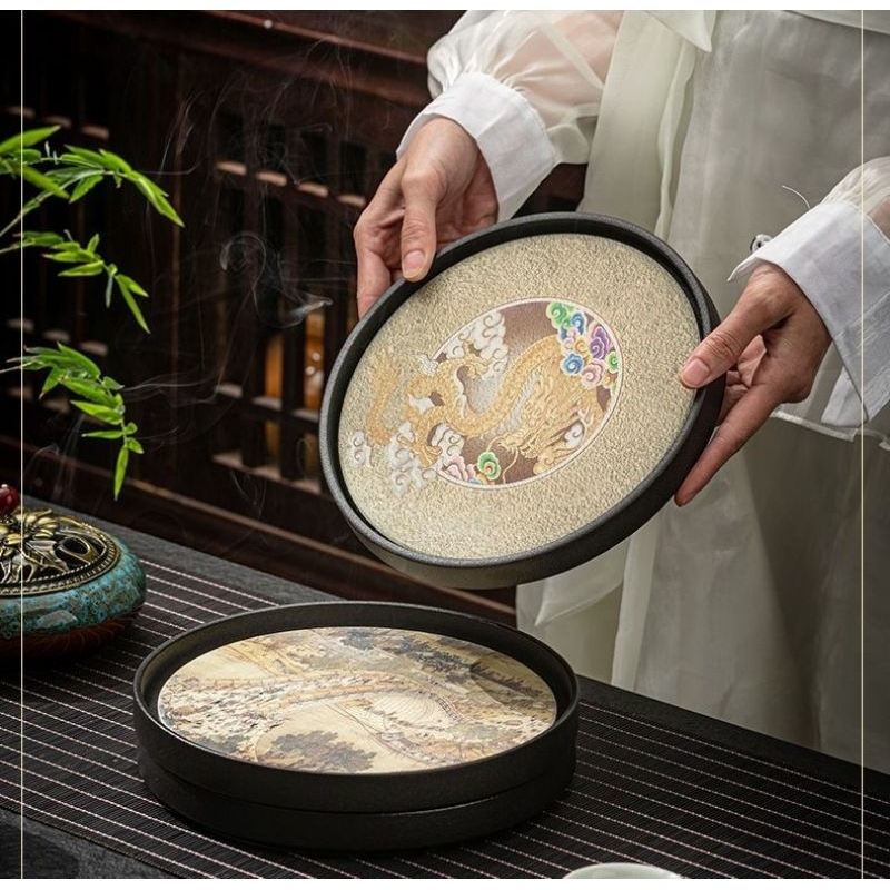 Chinese style ceramic water-absorbing tea tray pot bearing dry tea tray ...