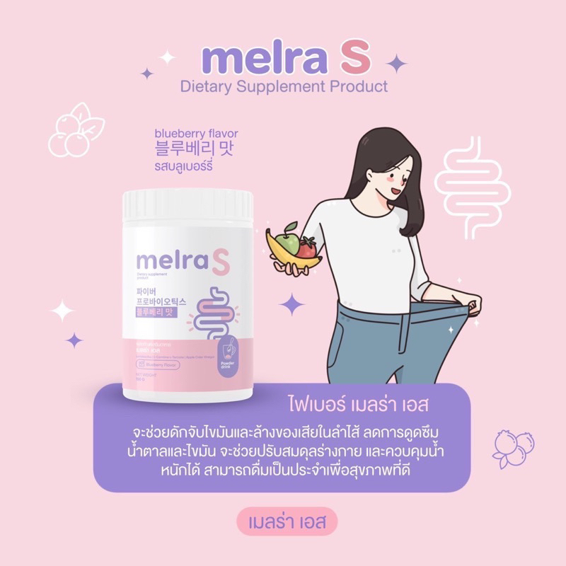 ของแท้-ส่งฟรี-melra-s-เมลร่าเอส-รสบลูเบอร์รี่-เอวเอส-พุงยุบ-สลายพุง-ไฟเบอร์-โพรไบโอติก-fiber-น้ำชงเอวเอสไฟเบอร์เมลร่า