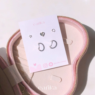 (กรอกโค้ด 72W5V ลด 65.-) earika.earrings - metallic heart and pic hoop set เซ็ตต่างหูก้านเงินแท้ คนแพ้ง่ายใส่ได้