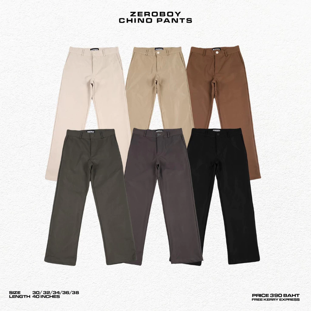 ZEROBOY- CHINO PANTS กางเกงขายาวทรงกระบอกตรง สีครีมขาว สีครีมเหลือง สีน้ำตาล สีเขียวขี้ม้า สีเทาเข้ม สีดำ