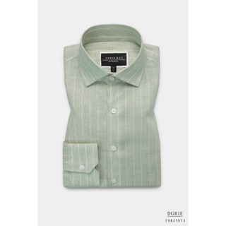 Pistachio Green Linen W/G 1.5cm Stripe Shirt - เสื้อเชิ้ตผ้าลินินสีเขียวลายทาง