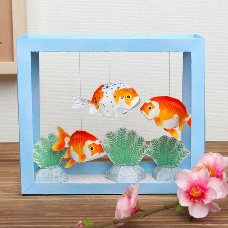 โมเดลกระดาษ-3d-ตู้ปลา-edo-nishiki-goldfish-กระดาษโฟโต้เนื้อด้าน-กันละอองน้ำ-ขนาด-a4-220g