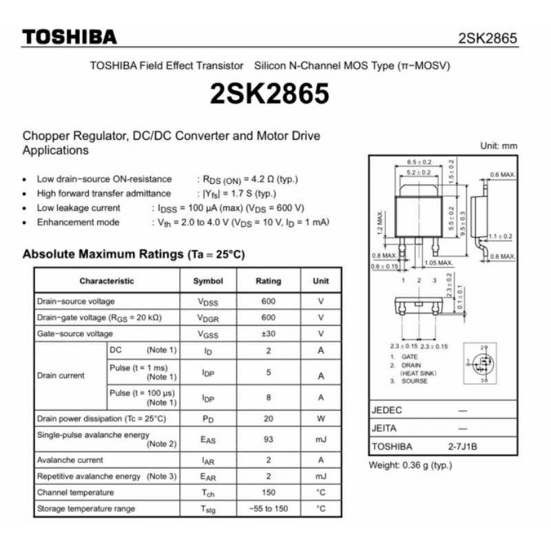 k2865-smd-2a-600v-mosfet-n-fet-มอสเฟต-ทรานซิสเตอร์-สินค้าพร้อมส่ง-ราคา1ตัว