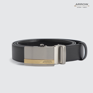 ARROW Belt เข็มขัดหัวออโต้ล๊อค หัวเข็มขัดสีเงิน Logoทอง สายสีดำ ผลิตจากหนังแท้ MYCB566-BL