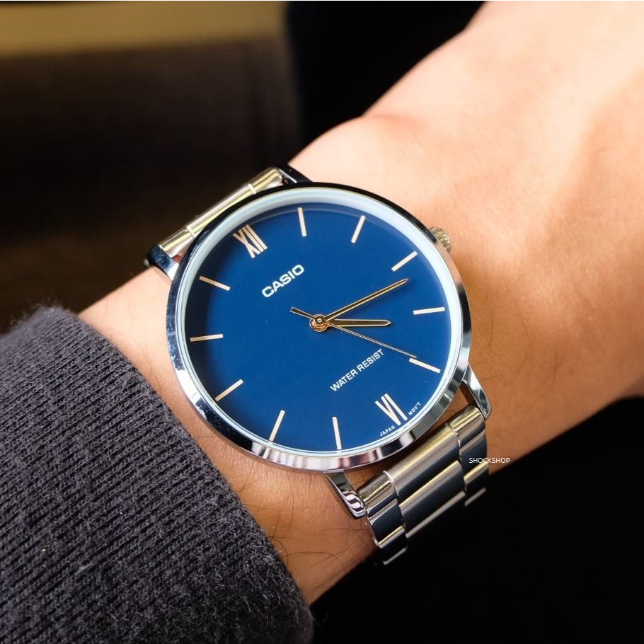 CASIO ของแท้ นาฬิกาผู้ชาย รุ่น MTP-VT01 สายสแตนเลสสีเงินและสีทอง รับ ...