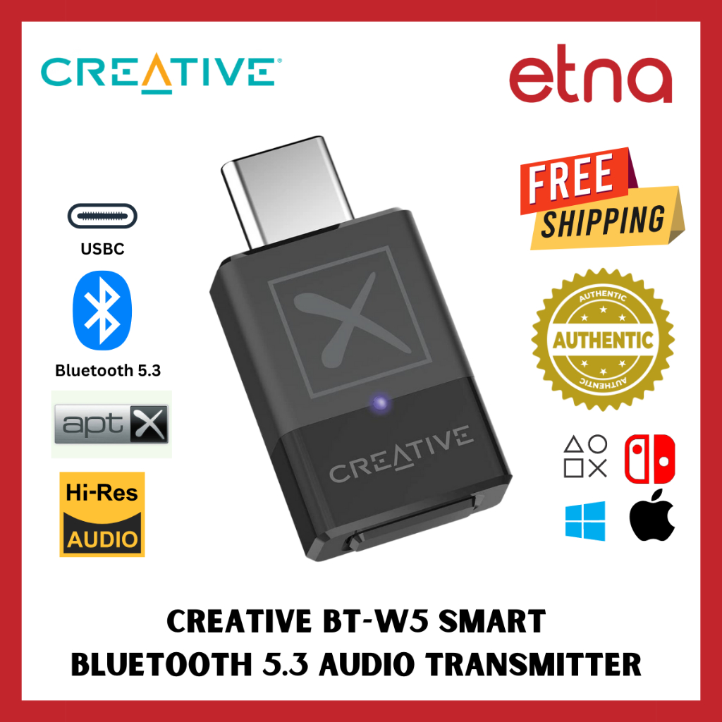Creative BT-W5 Smart Bluetooth 5.3 Audio Transmitter with aptX Adaptive ...