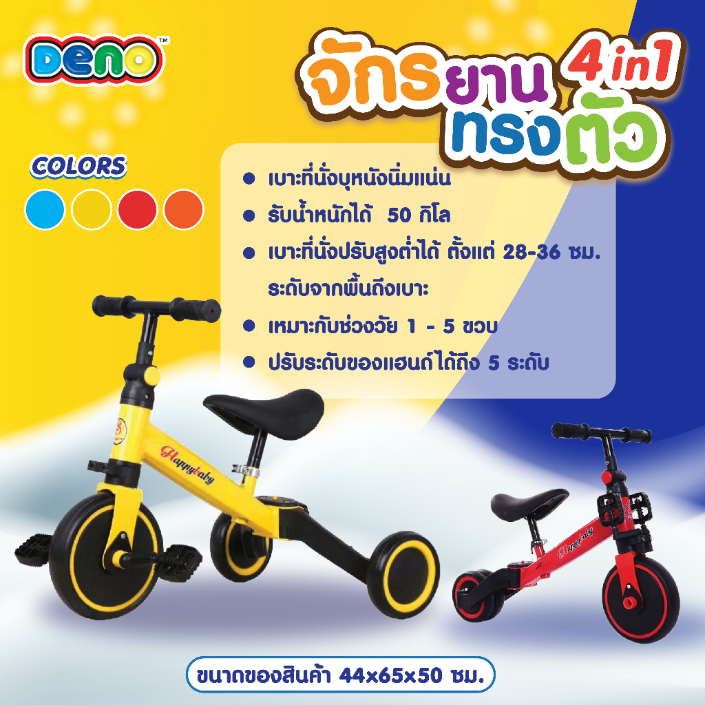 ภาพหน้าปกสินค้าDENO จักรยาน3ล้อ 4in1 จักรยาน3ล้อ จักรยานขาไถ รุ่น DLCTB1