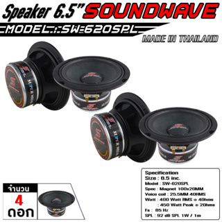 SOUNDWAVE ลำโพงเสียงกลาง ลำโพงรถยนต์ เครื่องเสียงรถ ลำโพงเสียงกลาง 6.5 SW-620SPL จำนวน2คู่ เครื่องเสียง เครื่องเสียงรถ