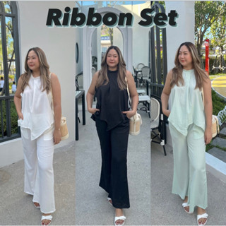 Ribbon Set ชุดเซทสาวอวบ เสื้อผูกคอมาพร้อมกางเกงขายาว ใส่ได้ Everyday look ใส่สบายมากค่ะ