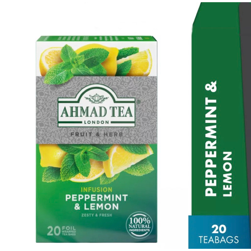 พร้อมส่ง-ชาผลไม้-กลิ่นมะนาวเเละมิ้นท์-ahmad-tea-peppermint-amp-lemon-20-teabags-halal-certified