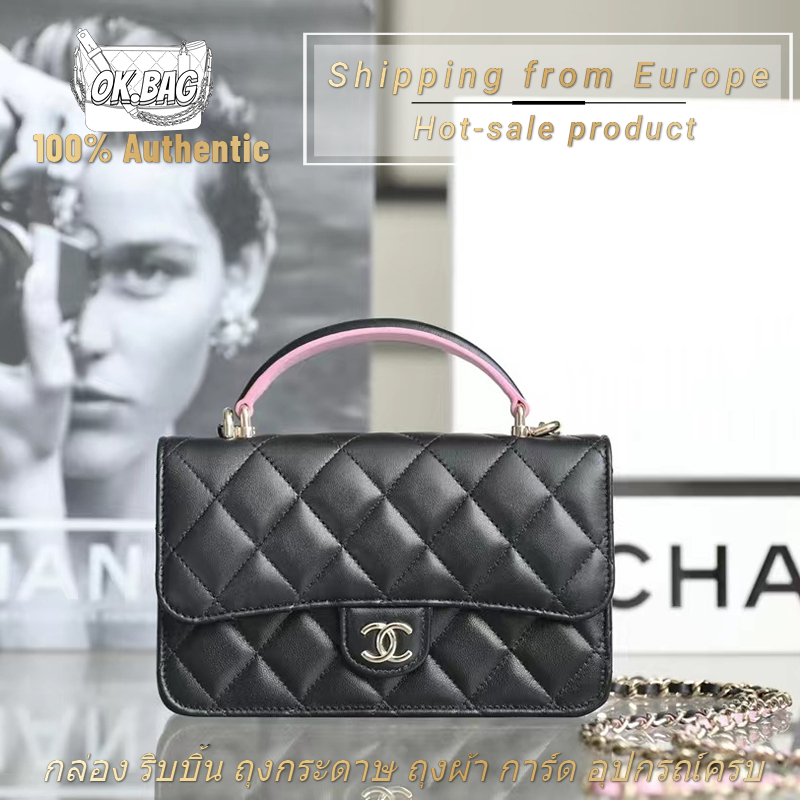 ชาแนล-chanel-23p-lambskin-black-pink-chain-handbag-สุภาพสตรี-กระเป๋าสะพายไหล่