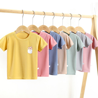 （80-140cm）เสื้อยืดเด็กแขนสั้นรุ่นใหม่ฤดูร้อนสีล้วนการ์ตูนเด็กSL7400