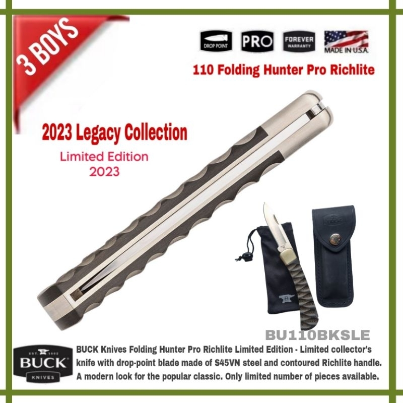 มีด-buck-รุ่น-110-folding-hunter-pro-richlite-limited-edition-2023-ใบมีด-3-75-เหล็ก-s45vn-พร้อมซองกลับหนังดำ-ผลิต-usa