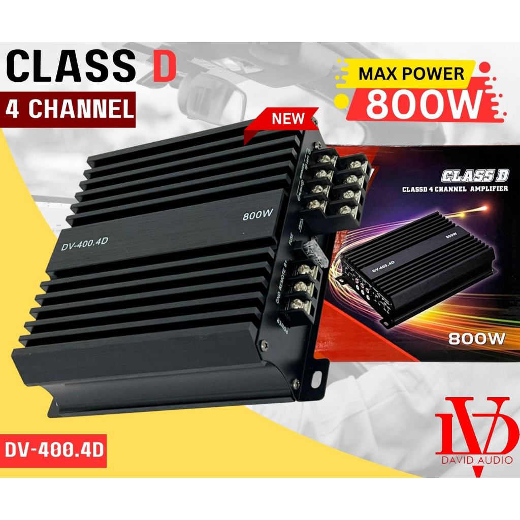 แอมป์-คลาสดี-4-ชาแนล-800-วัตต์-ขับกลางแหลม-เบส-dv-david-audio-รุ่น-dv-400-4d-กำลังขับสูงสุด-800-วัตต์-amp-class-d-4ch