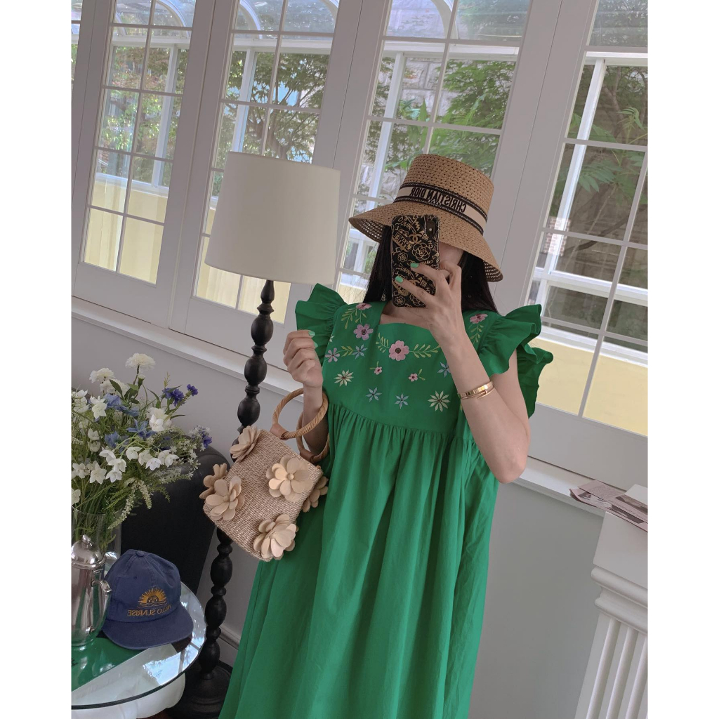 พร้อมส่ง-green-minimal-dress-c4053-เดรสยาว-เดรสเขียว