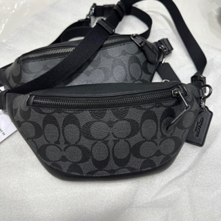 💚แท้💯 พร้อมส่ง💚 Coach CJ707 Warren Mini Belt Bag In Signature สี Charcoal Black