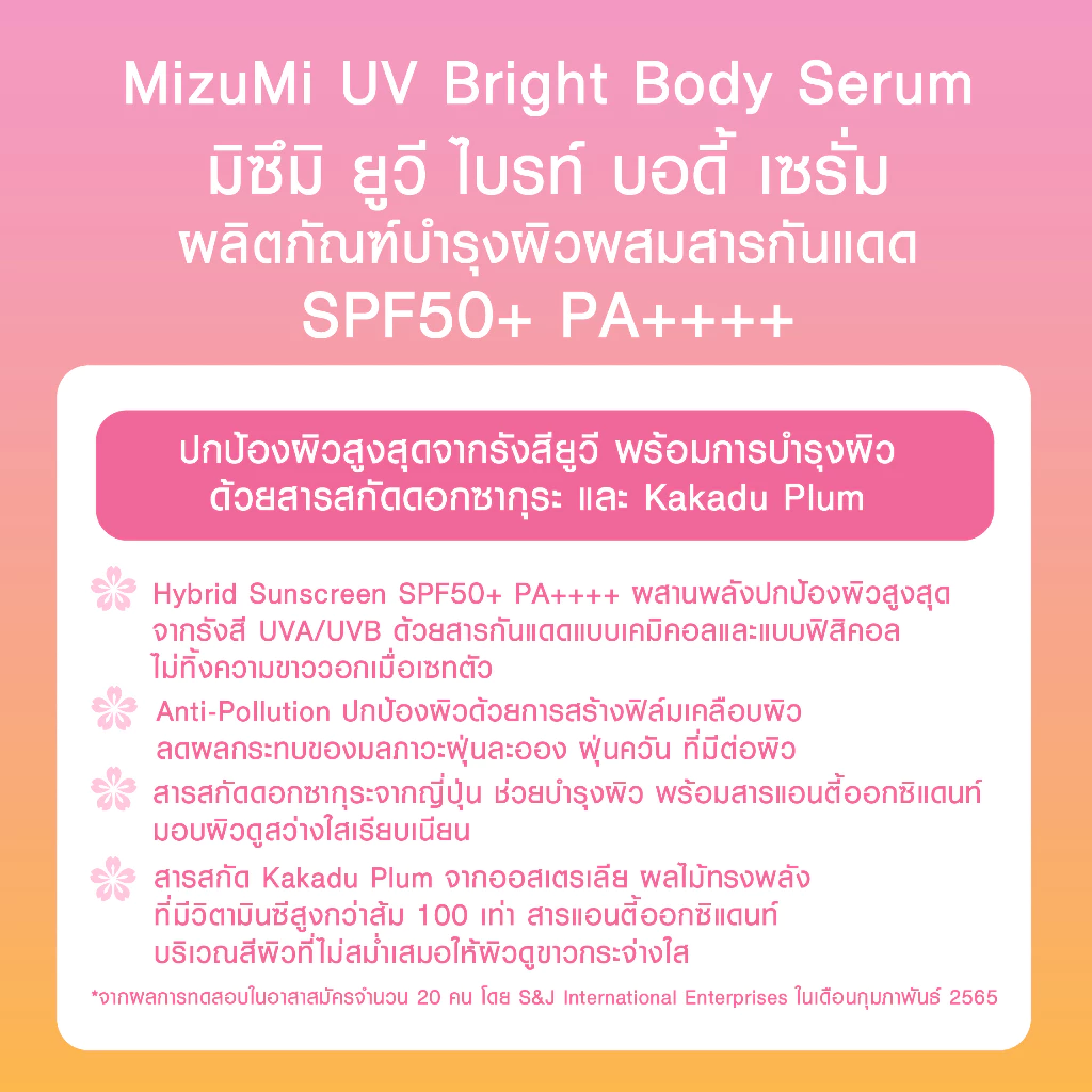 [แพ็คคู่] MizuMi UV Bright Body Serum (180 ml) เซรั่มกันแดดทาผิวกาย เบาสบายผิว หอมละมุน thumbnail 6