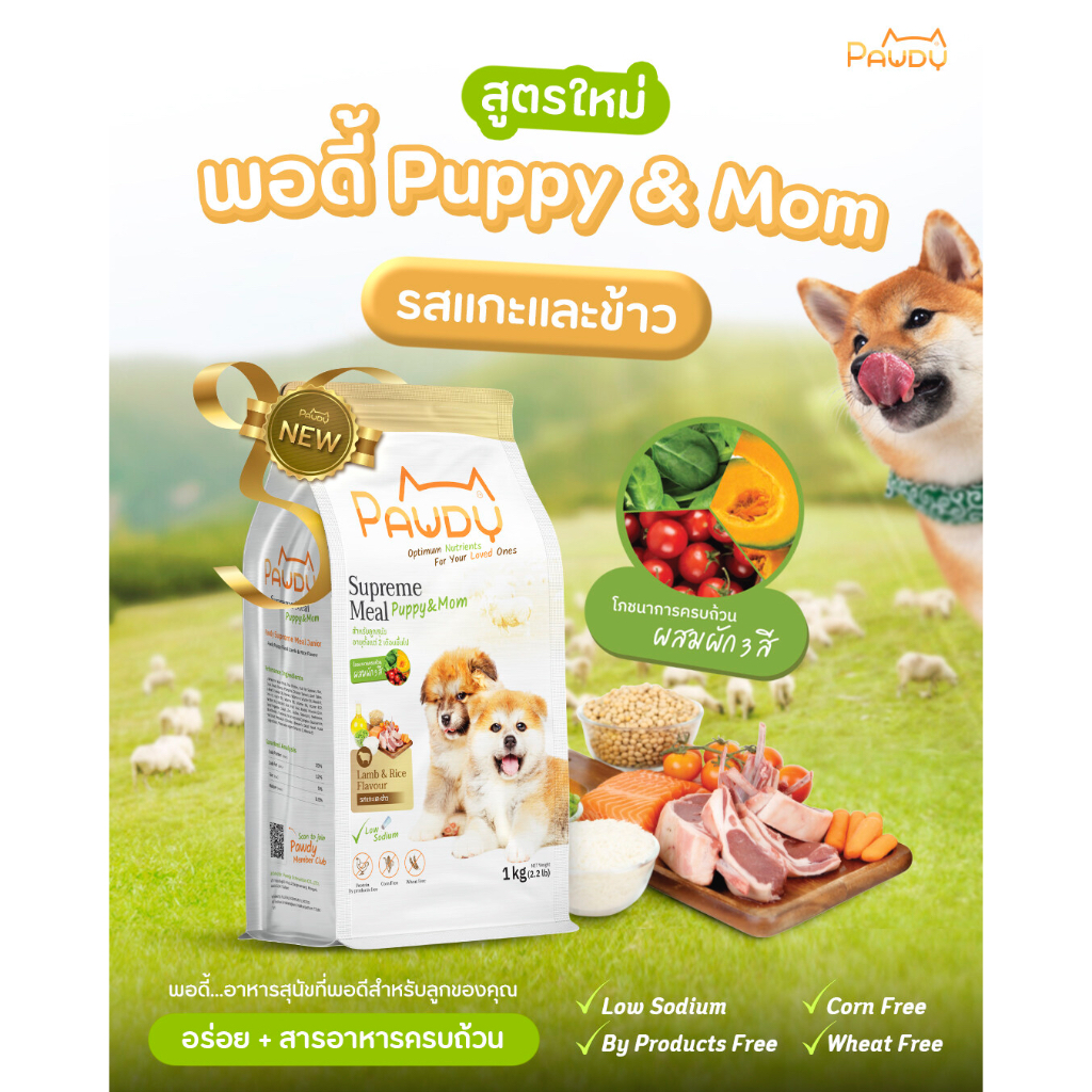 ลูกสุนัข-แม่สุนัข-เนื้อแกะ-ข้าว-pawdy-puppy-amp-mom-lamb-amp-rice-flavour-พอดี้-อาหารสำหรับลูกสุนัข-รสแกะและข้าว-1-kg