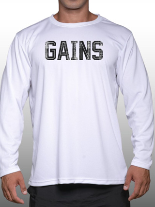 GAINS เสื้อแขนยาวนักกล้าม  Men’s Bodybuilding Long Sleeve Athletic Gym Shirt
