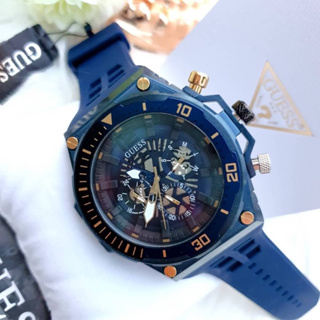 (ผ่อน0%) นาฬิกาชาย  ✨ GUESS PHOENIX GW0443G1 ✨ สาย Silicone สีน้ำเงิน หน้าปัดสีน้ำเงิน ขนาด 43 mm.​ /กันน้ำได้ 50เมตร