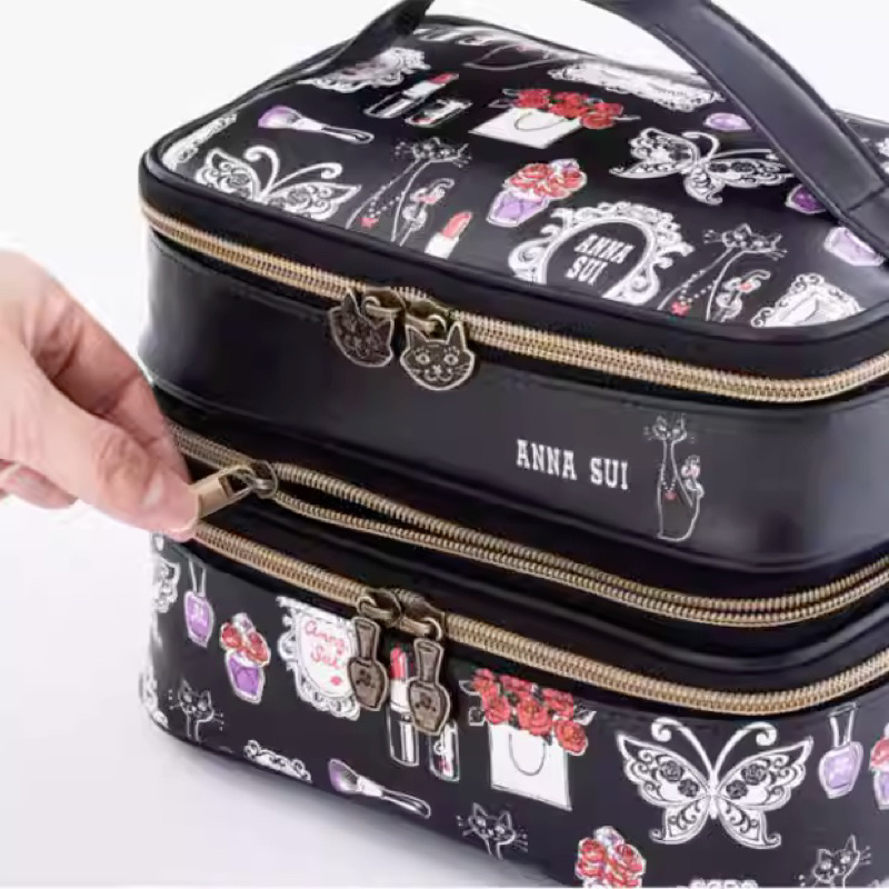 กระเป๋าสุดฮิตจากญี่ปุ่น-annasui-cosmetic-bag-set-จากนิตยสารญี่ปุ่น-เซตกระเป๋าเครื่องสำอางค์-รูดซิปถอดแบ่งได้-2-ใบ