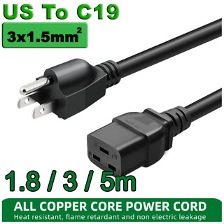 สายไฟ US to C19 High Power Square Port Power Cord High-quality Pure Copper Cable For Computers UPS/PDU server.