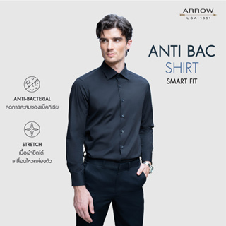 ARROW เสื้อเชิ้ต Antibacterial ระงับกลิ่นอับชื้น  มีกระเป๋าเสื้อ ทรงSmart สีดำ MACM714-BL