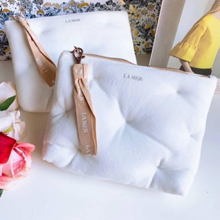 La Mer Pouch Cosmetic Bag  - ใบขาว ซิปน้ำตาล