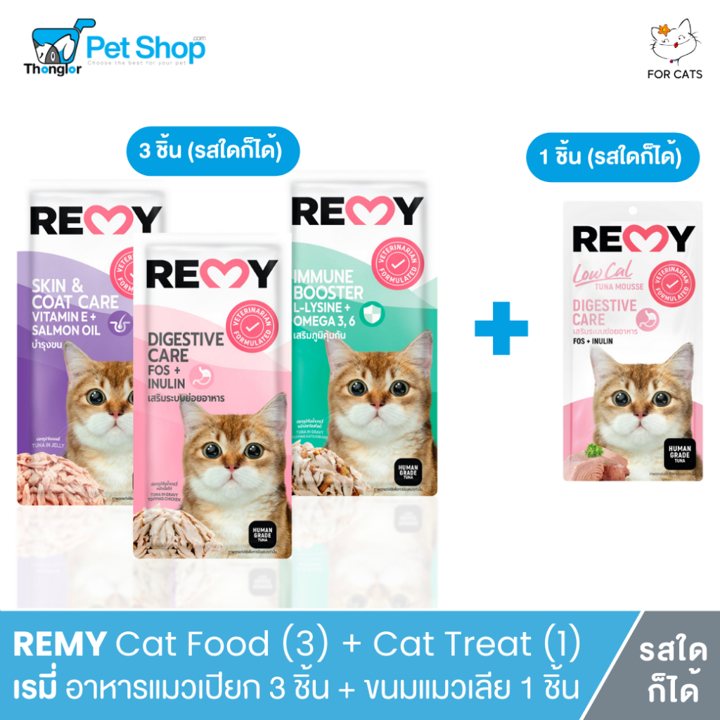 REMY Cat Food (3) + Cat Treat (1) เรมี่ อาหารแมวเปียก 3 ชิ้น + ขนมแมว ...