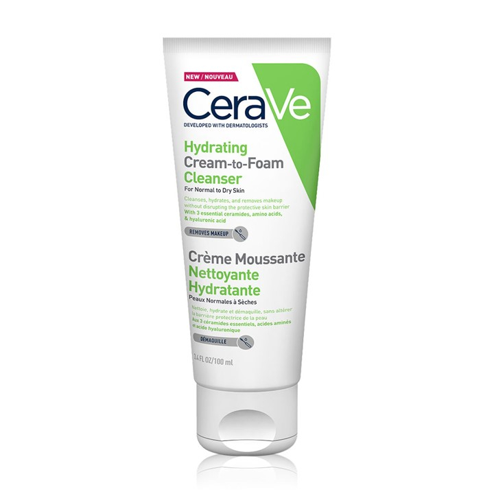 CERAVE Hydrating Cream-to-Foam Cleanser 100ml. เซราวี ครีม ทู โฟม คลีนเซอร์ ทำความสะอาดผิวหน้า