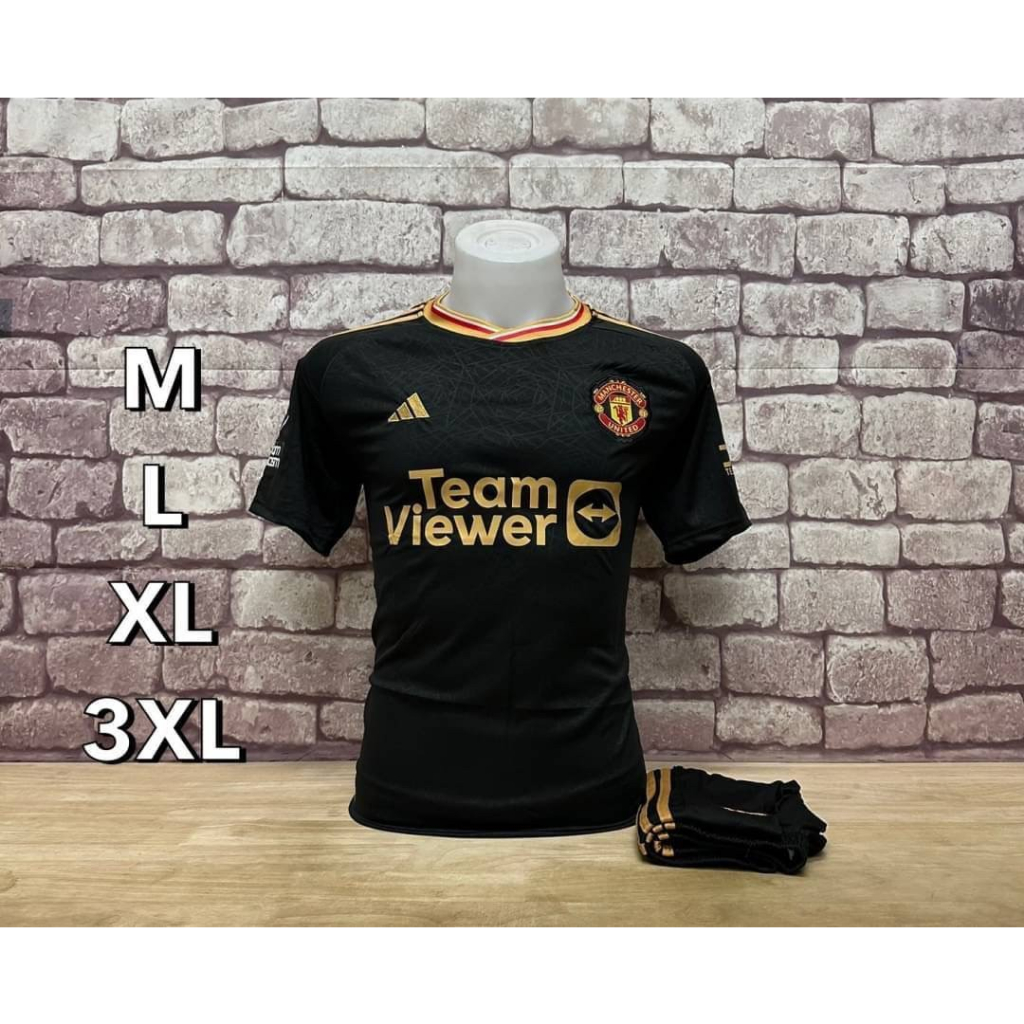เสื้อบอลคอวีผู้ชายลายทีมแมนยูใหม่-ได้เสื้อ-กางเกง