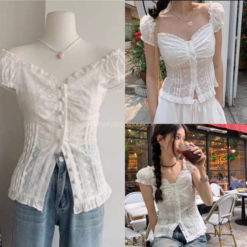 new-collection-lace-top-390ฟรีส่ง-เข้าเพิ่มจ้า-เสื้อลูกไม้ทรงเข้ารูป-ที่สามารถใส่ได้ทุกลุ๊ค-ใส่เที่ยวใส่ทำงาน-teeda