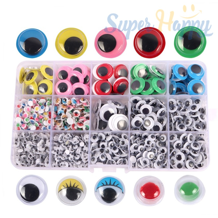 ลูกตาปลอม (1500 ชิ้น) ในกล่องคลิปล็อค ตากลิ้ง คละsize ชนิดมีกาวในตัว ...