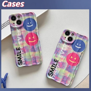 คูปองเคลม🎀เคสไอโ case for iphone 11 12 ภาพวาดสีน้ำมันกราฟฟิตีสีแดงและสีฟ้าหน้ายิ้ม เคส 14 13 12 11 pro max เปลือกนิ่ม