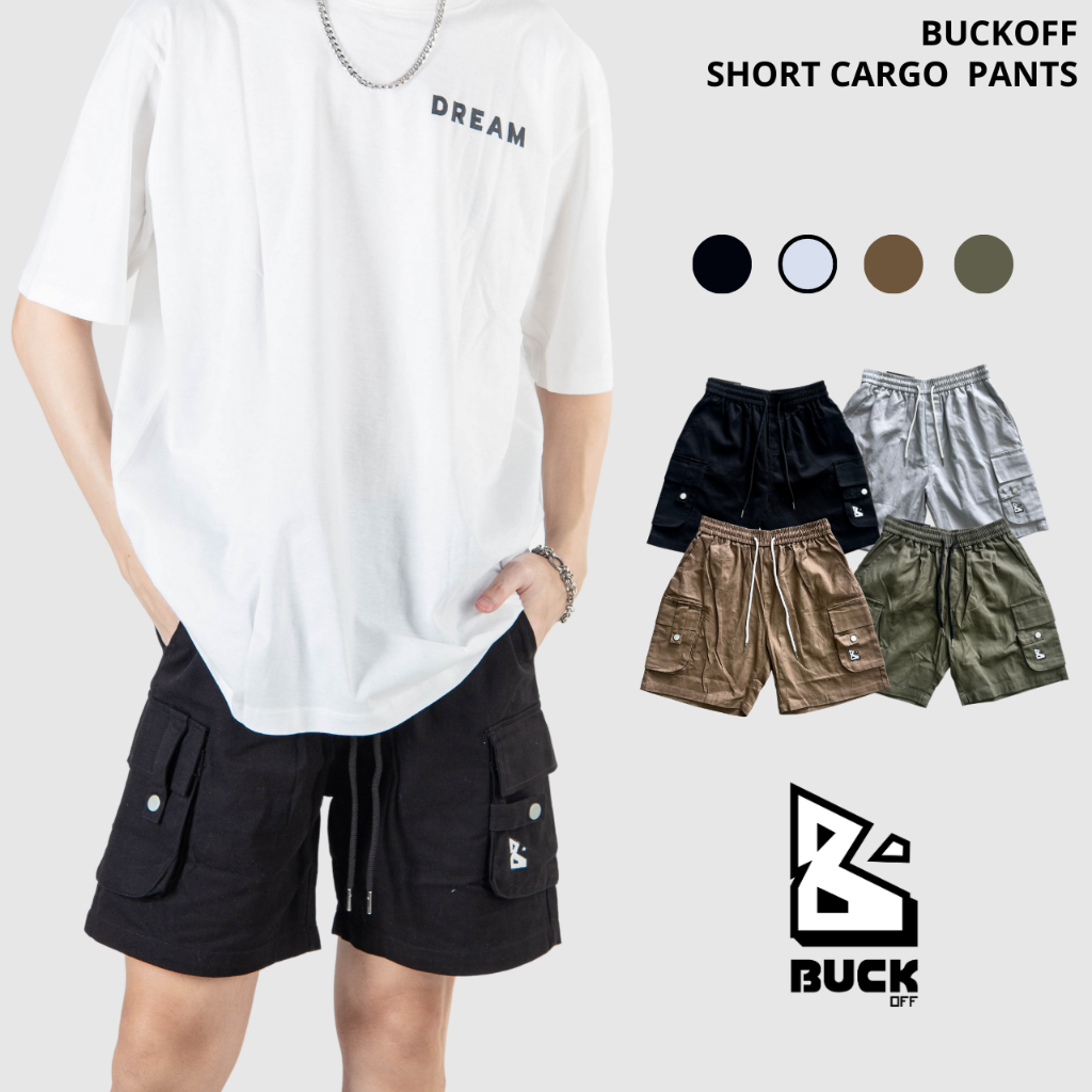 buckoff-กางเกงคาร์โก้ขาสั้น-กางเกงขาสั้น-เอวผูกเชือก-สวมใส่สบาย-short-cargo-pants-sh