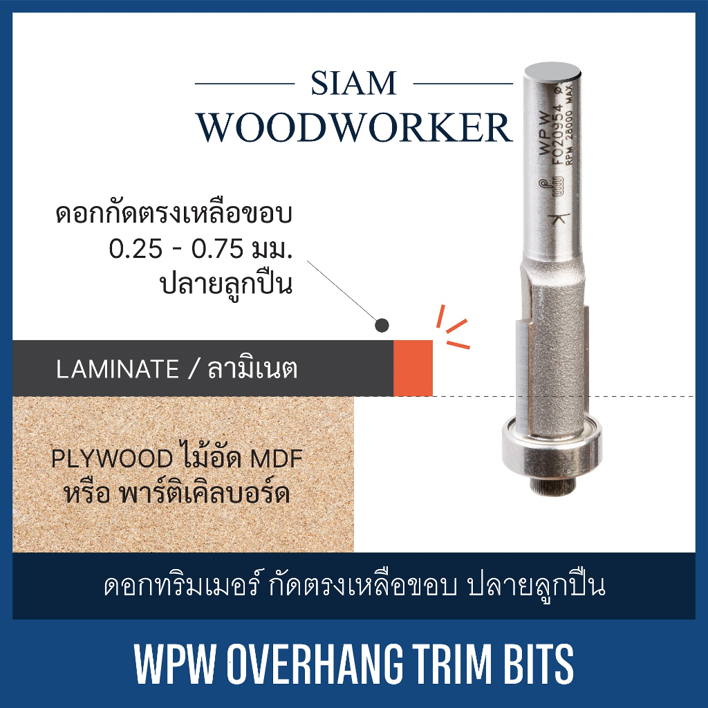 ดอกเร้าเตอร์ ทริมเมอร์ WPW Laminate Rounding Over Bits กัดตรงเหลือขอบ ...