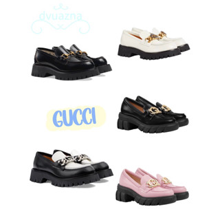 100% แบรนด์ใหม่และของแท้ GUCCI หนาแต่เพียงผู้เดียวรองเท้าหนัง Loafers สไตล์สำหรับผู้ชายและผู้หญิง