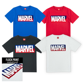 Marvel Boy Logo T-Shirt Flock Print - เสื้อมาร์เวลเด็กโต พิมพ์กำมะหยี่ สินค้าลิขสิทธ์แท้100% characters studio