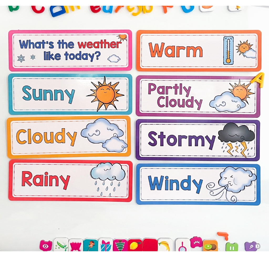 16Pcs Weather Flashcards English Words Learning Cards Kids Educational ...
