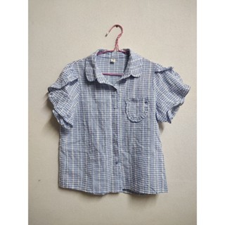 ส่งต่อ เสื้อคอปกลายสก็อตสีฟ้า เชิ้ตแขนสั้น