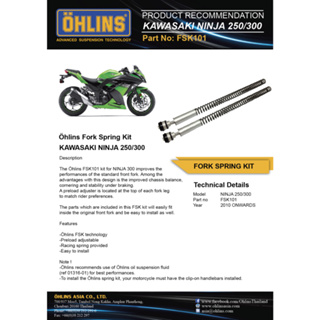 OHLINS โช๊คหน้า FSK 101 kawasaki Ninja 300 โช๊ค โช๊คแต่ง โช๊คมอเอตร์ไซค์  Fork Spring Kit Road &amp; Track