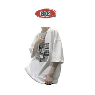 เสื้อยืดผู้ชายสไตล์ฮ่องกงกางเกงในแขนสั้นแฟชั่นพิมพ์ด้านบนสไตล์เกาหลีหลวมแบรนด์แฟชั่นครึ่งแขนเสื้อยืด